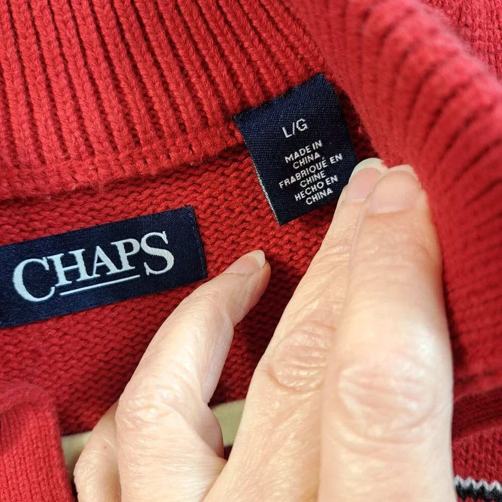 Chaps Mens L 43" Sweater Pullover Unisex Red Polar Bear Winter 100% Cotton - Picture 3 of 11
